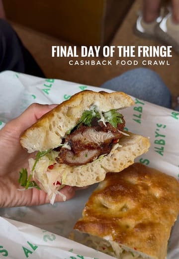 A vlog-style video showcasing a tour of three Edinburgh venues (Bedrock Coffee, Alby's, St Vincent Bar) while using a cashback app to save money during the Fringe festival.