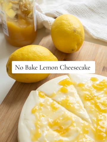 A concise, step-by-step recipe tutorial for a no-bake lemon cheesecake, featuring clear text overlays and high-quality, well-lit shots of the preparation process.