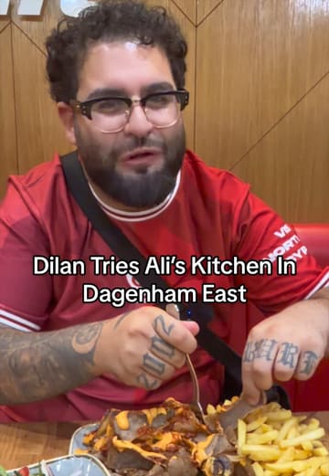 A creator visits Ali's Kitchen in Dagenham to review their doner kebab, specifically requesting a custom 75% lamb and 25% chicken mix, and shares his thoughts on the portion size and taste.