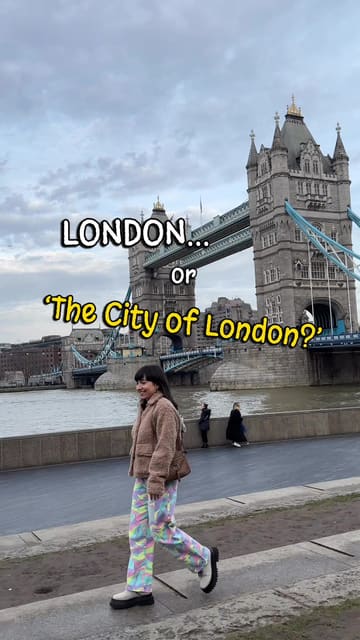A travel guide video outlining a walking route through the City of London, highlighting historical landmarks and architectural points of interest, with a brief stop at a coffee shop.