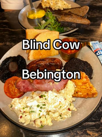 A vlog-style review of the Blind Cow cafe and steakhouse in Bebington, featuring a tour of the interior, a look at the menu, and a showcase of their breakfast and coffee offerings.