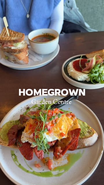 A promotional reel for Homegrown Garden Centre in Glasgow, featuring a brunch visit. The video showcases various dishes, the interior of the cafe, and highlights the locally sourced ingredients used in their menu.