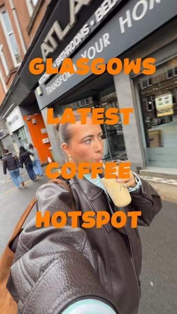 A short, energetic video showcasing a new coffee shop in Glasgow called Taps by Eight. The video highlights the venue's unique 'coffee on tap' system, featuring shots of the taps pouring cold brew and lattes, the sleek interior, and the creator enjoying a drink.