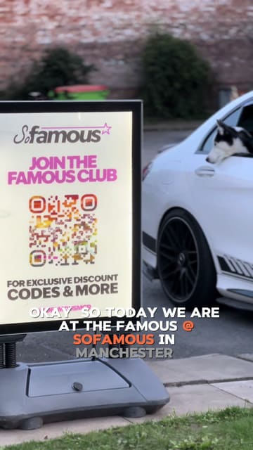 The video features a creator visiting the 'So Famous' drive-thru in Manchester. It captures the process of ordering and collecting the food, followed by a close-up showcase of the burgers, loaded fries, chicken tenders, and milkshakes. The editing is fast-paced with voiceover commentary, highlighting the convenience and quality of the food.