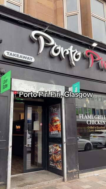 A vlog-style review of Porto Piri Piri in Glasgow, featuring the creator trying various menu items including chicken and rice, chicken popcorn, wings, and a burger. The video highlights the ordering process via a kiosk and provides a personal recommendation.