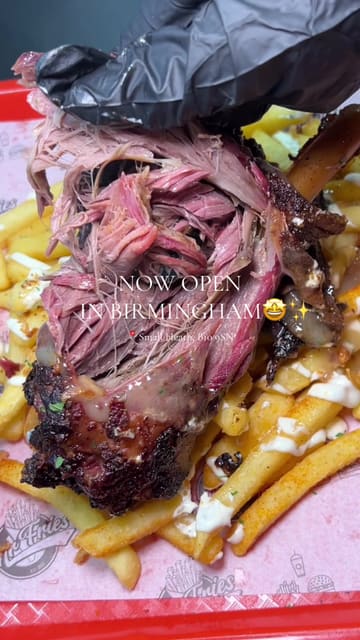 A promotional video for a new takeaway venue in Birmingham, showcasing their indulgent, loaded food items like lamb shank, mac and cheese, and burgers.