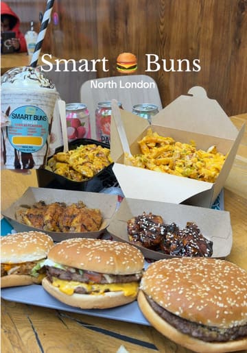 A fast-paced promotional video for Smart Buns in North London, showcasing a variety of their menu items including burgers, wings, loaded fries, and rice boxes. The video uses quick cuts to highlight the food's presentation and texture, aiming to appeal to fans of fast-food style dining.