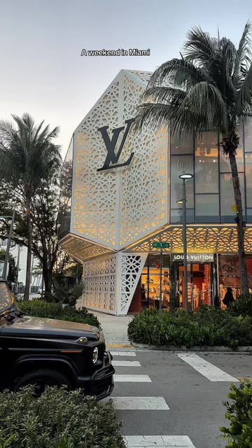 A montage of high-end Miami locations, including luxury retail, beach scenes, a hotel room, a bar, and nightlife, set to music with minimal text overlay.