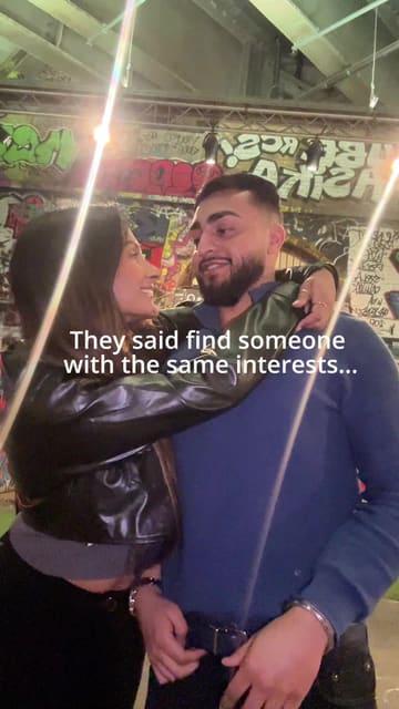 A fast-paced montage of a couple trying various food items at a venue, including burgers, pizza, desserts, and street food, set to music.