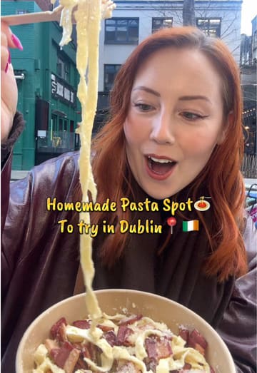 A couple visits a pasta venue in Dublin, showing the fresh pasta being made, the cheese wheel preparation, and tasting the final dish.