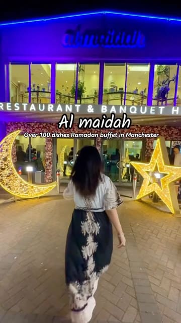 A video tour of Al Maidah restaurant in Manchester, highlighting their extensive Ramadan buffet. The creator walks through the various food stations, showcasing a wide range of Pakistani dishes, desserts, and a dedicated kids' section.