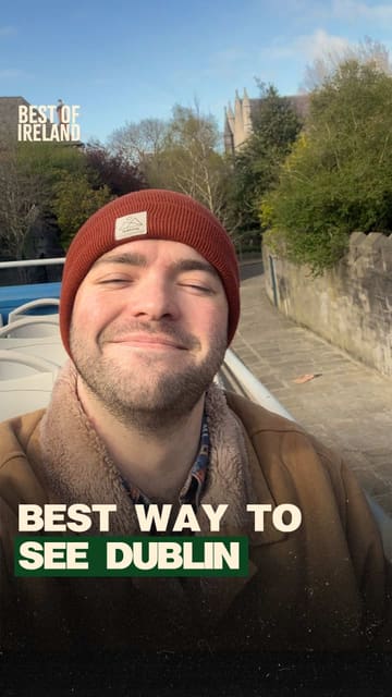 The video features a creator experiencing a hop-on-hop-off sightseeing bus tour in Dublin, highlighting key landmarks like St Patrick's Cathedral, Phoenix Park, and the Spire. The creator demonstrates the flexibility of the tour by hopping off to explore and then re-boarding. The video concludes with a brief stop at Thunder Road Cafe for a drink, which is included as part of the ticket offer.