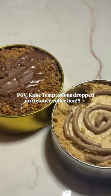 A creator reviews the new October collection of desserts from Kake Temptations, specifically trying a Nutella and a cinnamon cheesecake, while noting a mistake in not baking them first.