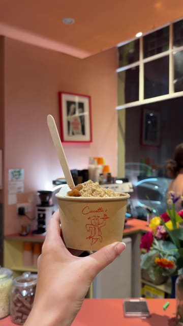 A short vlog-style video featuring a visit to Cicchetta's, an ice cream shop in Edinburgh, highlighting their seasonal apple and cinnamon crumble gelato.