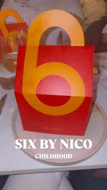 A video showcasing a visit to Six By Nico for their 'Childhood' themed tasting menu. The video features the group decorating t-shirts, enjoying the 6-course meal, and interacting with the playful menu design.