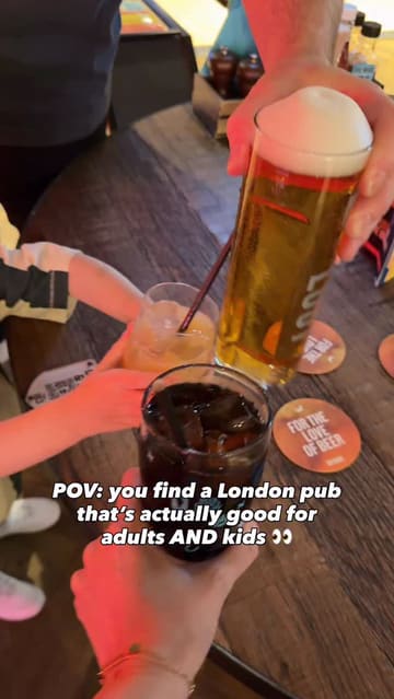 A family-focused reel showcasing the amenities and food at BrewDog Waterloo, highlighting its suitability for both adults and children. The video features clips of bowling, a large slide, and various food items, alongside text overlays detailing family-friendly activities and offers.