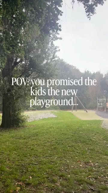 A short, handheld vlog documenting a visit to the new playground at Woodbank Park on a rainy Bank Holiday Monday, featuring the creator and their child.