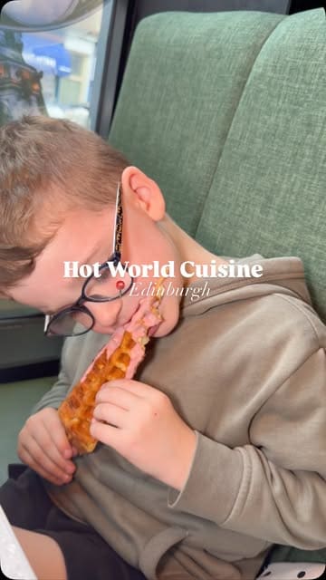 A family vlog showcasing a visit to Hot World Cuisine in Edinburgh, highlighting the buffet selection, Sunday roast options, and the dessert area with chocolate fountains.