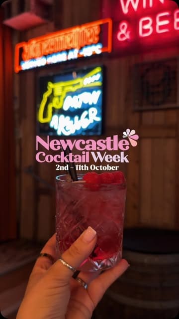 A fast-paced montage showcasing various bars and cocktails participating in Newcastle Cocktail Week, featuring arcade games, casual food, and different venue atmospheres.