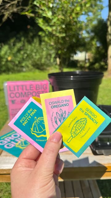 The video demonstrates the process of planting seeds using a Pot Gang subscription box, showing the soil, pots, and seed packets provided in the kit.