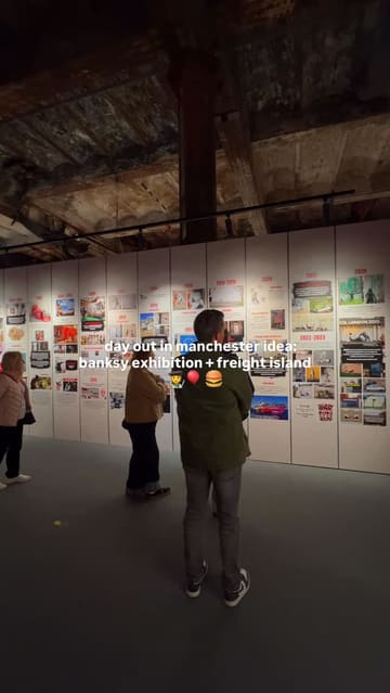 A montage video showcasing a day out in Manchester, featuring a visit to the Banksy exhibition followed by a meal and drinks at Freight Island.