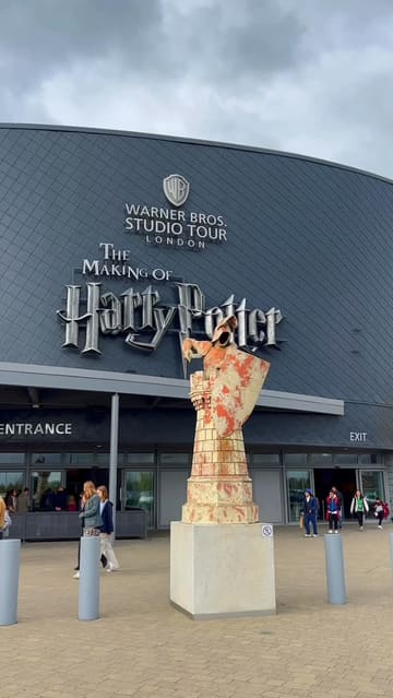 A montage of various iconic sets and props from the Warner Bros. Studio Tour London, including the Great Hall, Diagon Alley, and various magical artifacts.
