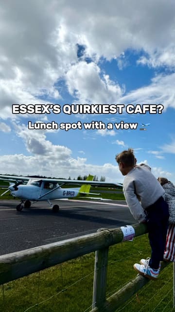 A family-oriented reel showcasing Rosey Lea at The Squadron, a cafe located at North Weald Airfield. The video focuses on the unique experience of watching planes take off and land while enjoying lunch, highlighting the outdoor seating area as a key feature for families.