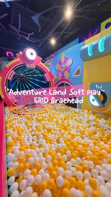A promotional video showcasing the facilities at Adventureland soft play in Braehead, featuring various play areas like ball pits, slides, and climbing frames.