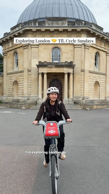 A creator documents her experience using the TfL Cycle Sundays initiative to explore London by bike, ending with a coffee stop at a local cafe.