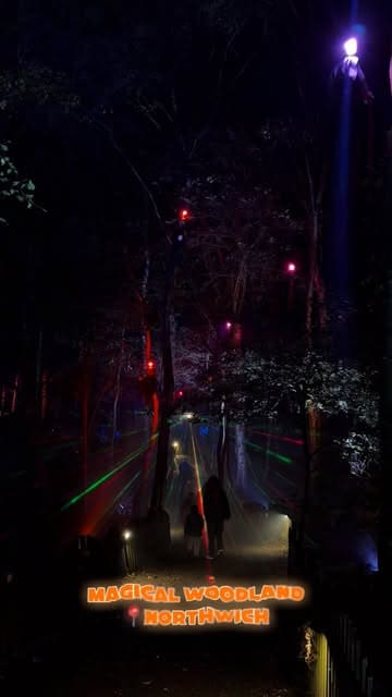 A fast-paced, energetic walkthrough of the Magical Woodland Halloween event in Northwich, featuring various light displays, costumed actors, a silent disco, and family-friendly activities like toasting marshmallows.