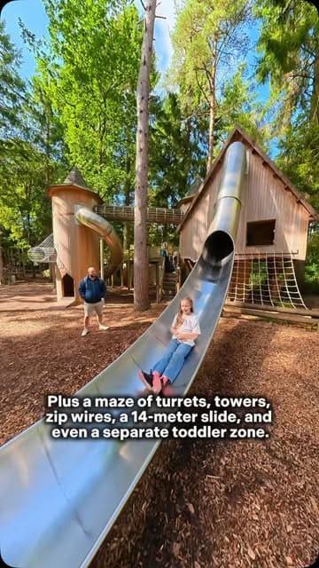 A family-focused reel showcasing the adventure playground and castle grounds at Lowther Castle, highlighting the various play equipment and the historic site.