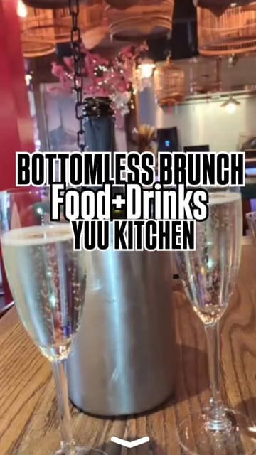 A creator visits Yuu Kitchen for a bottomless brunch, showcasing the interior, the unlimited food and Prosecco, and sharing their thoughts on the dishes like wings and sweet and sour chicken.