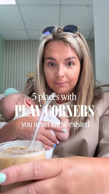 A listicle video showcasing five family-friendly venues in the North West of England that feature dedicated play areas for children, presented by a parent creator.