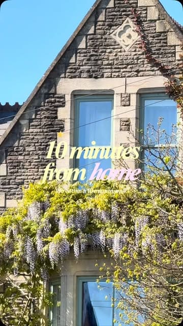 A lifestyle reel showcasing a walkable route in Cardiff, starting from a property listing and visiting local coffee shops, vintage stores, a beauty salon, and a restaurant.