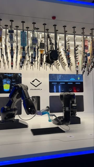 A short, edited tour of Sandbox VR in Dublin, showcasing the entrance, the robotic drink-making station, the arcade area, and the VR gaming experience.
