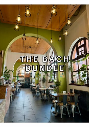 A short, static montage showcasing the interior and brunch menu at The Bach in Dundee, featuring New Zealand-inspired dishes and coffee.