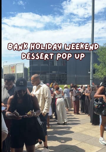 A creator introduces her final summer dessert pop-up event, showcasing the preparation and final presentation of various cakes, cookies, and madeleines. The video highlights the menu items and mentions a lucky dip prize for customers.