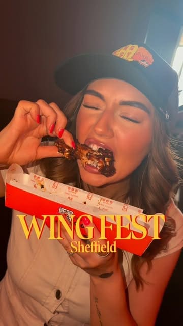 A fast-paced, energetic recap of Wing Fest in Sheffield, featuring close-ups of various chicken wing vendors, live music, axe throwing, and the overall festival atmosphere.