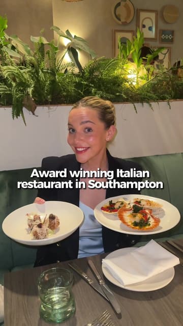 A review of an Italian restaurant in Southampton, showcasing the interior, cocktails, and various dishes like pizza and pasta.