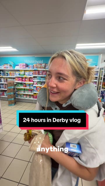 A fast-paced '24 hours in Derby' vlog following a group of friends as they visit various local spots, including a coffee shop, a charity shop, a retail store, a restaurant, a frozen yogurt shop, and a bar.