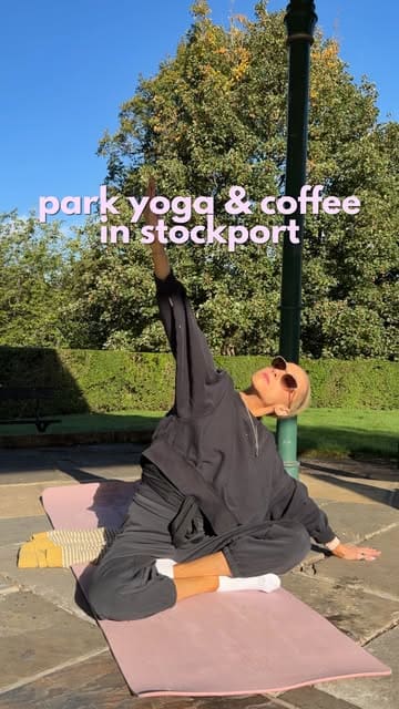 A first-person vlog showcasing an outdoor yoga class held under a bandstand in Vernon Park, Stockport, followed by a coffee social. The video highlights the relaxing and community-focused nature of the event.