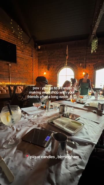 A short, engaging reel showcasing a candle-making workshop experience in Birmingham, highlighting the social aspect of the activity with friends and cocktails.