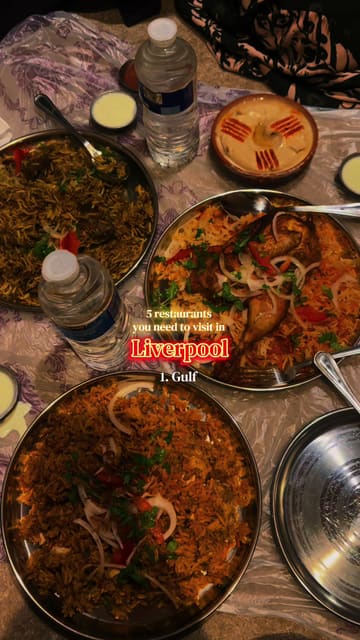 A listicle-style video showcasing five different restaurants in Liverpool, featuring brief clips of interiors and food dishes for each location.