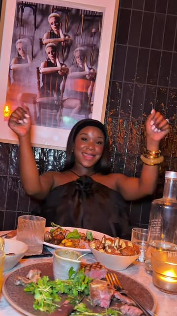 A creator reviews 'Barebone' in Dublin, showcasing a variety of dishes including pork belly, smoked aubergine, truffle arancini, beef tartare, and pork chops, alongside cocktails and the lively atmosphere of the venue.