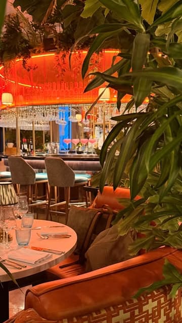 A montage showcasing the interior, cocktails, and dishes at Idalia restaurant in London, highlighting the atmosphere and dining experience.