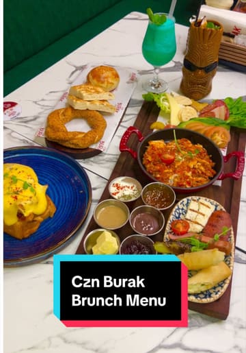 A review of the new brunch menu at Chef Burak Gurme, highlighting the Turkish breakfast platter, menemen, and various drinks.