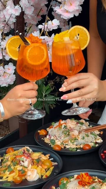 A short, aesthetic montage showcasing various Thai dishes and cocktails at a restaurant called Nok Nok in Mumbles, Swansea.