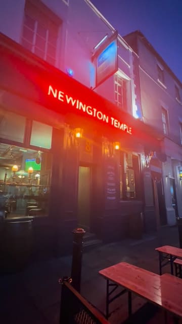 A montage showcasing the atmosphere and quiz night at Newington Temple pub, featuring drinks, bar snacks, and the venue's interior.
