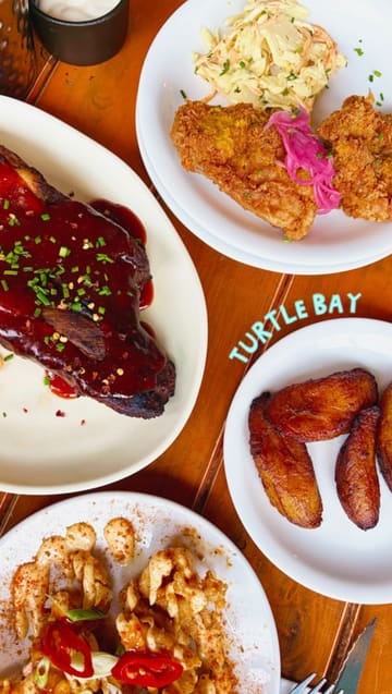 A family visits Turtle Bay for lunch, highlighting the kid-friendly environment, the variety of Caribbean dishes, and the overall dining experience.