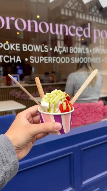 A couple visits a new frozen yogurt spot in Chester, showing the ordering process at a kiosk and the assembly of their custom dessert.